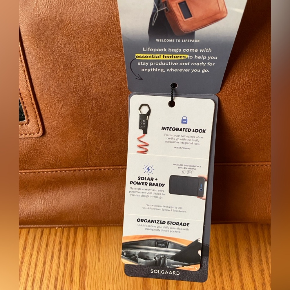🆕 Solgaard Lifepack Hustler Cognac Vegan Leather Shoulder Bag NO SOLARBANK - Picture 6 of 10